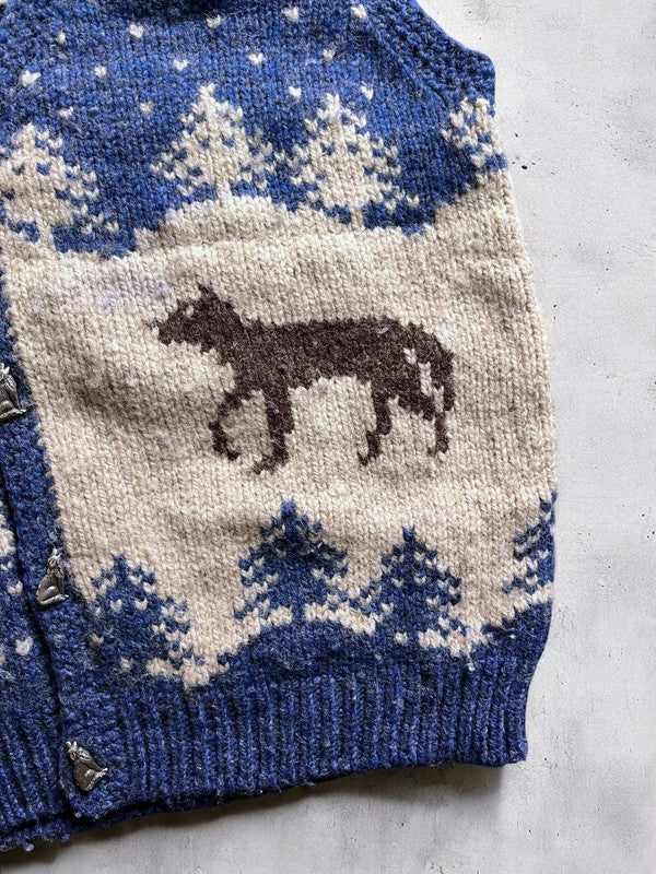 Vintage Hand Knit Wolf Sweater Vest Jumper Small