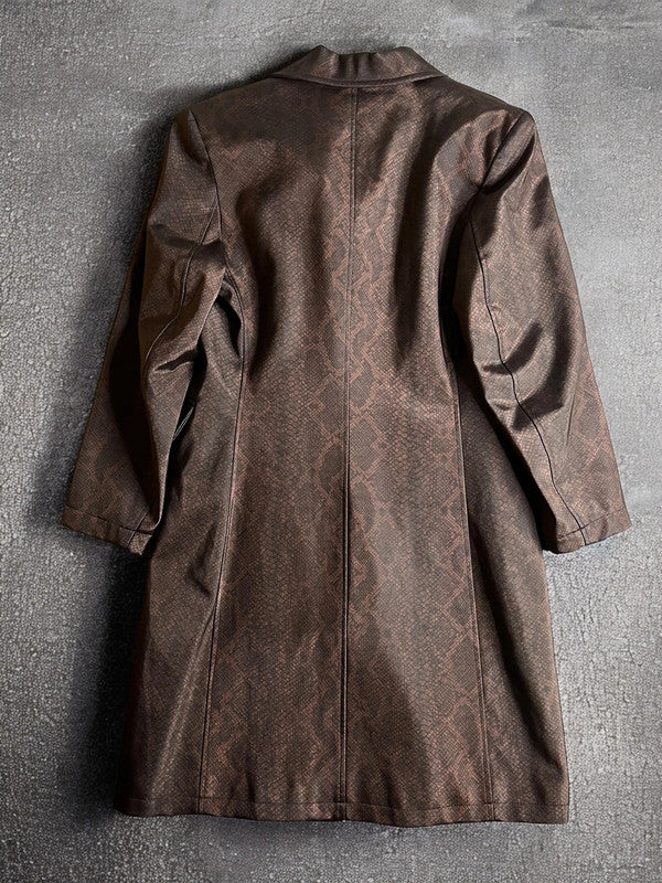 Y2K Long Faux Snake Print Trench Coat Small