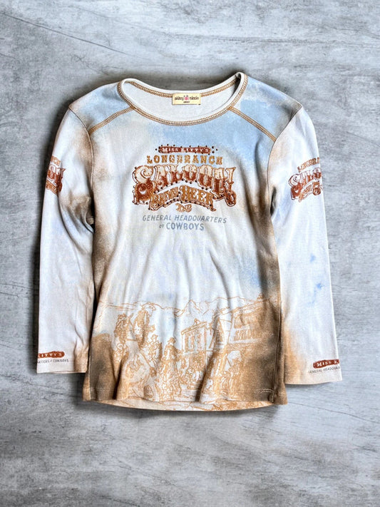 Y2K Baby Tee Long Sleeve Cowgirl Small