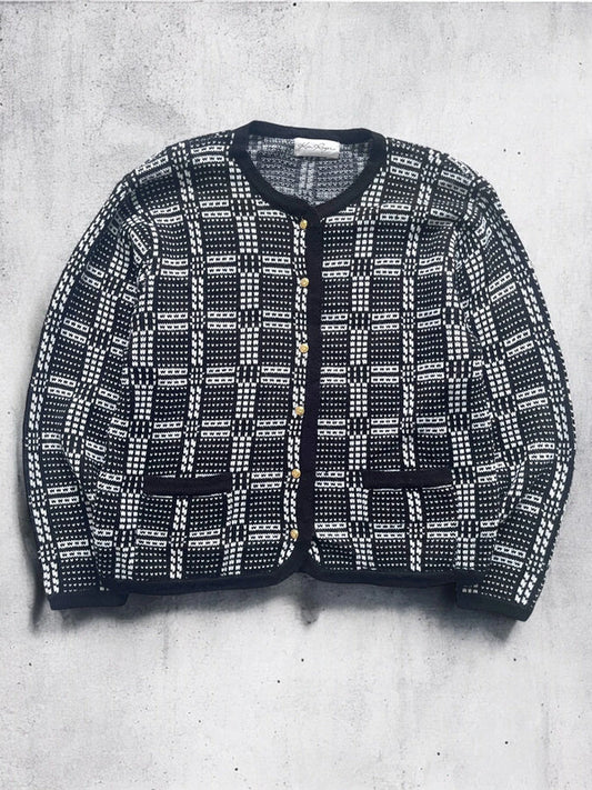 Vintage Check Cardigan Medium Black & White