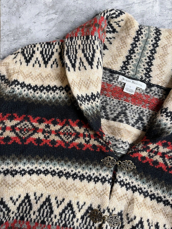 Vintage Wool Pattern Knit Aztec Sweater Autumn Large