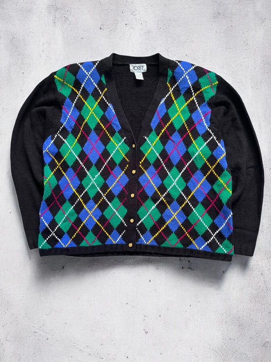 Vintage Argyle Pattern 90s Cardigan XL