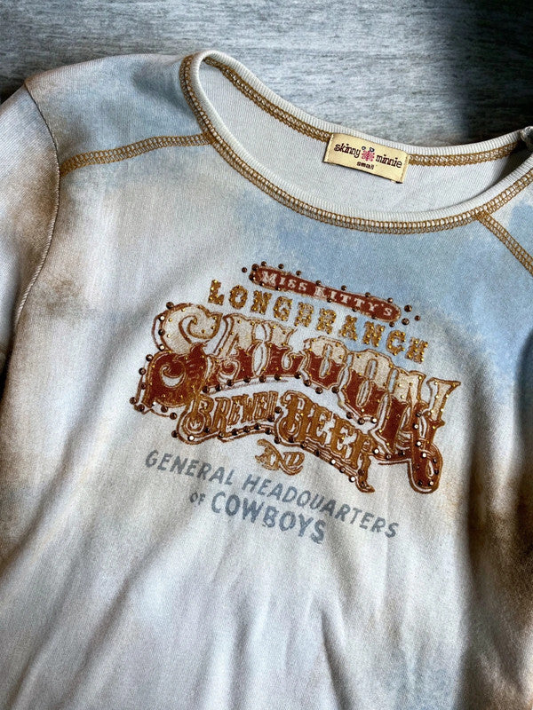 Y2K Baby Tee Long Sleeve Cowgirl Small