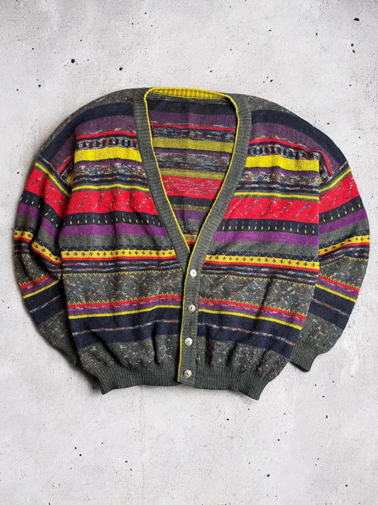 Vintage grunge colourful knit cardigan XL