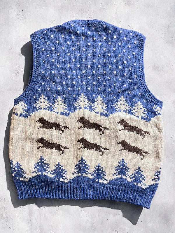 Vintage Hand Knit Wolf Sweater Vest Jumper Small